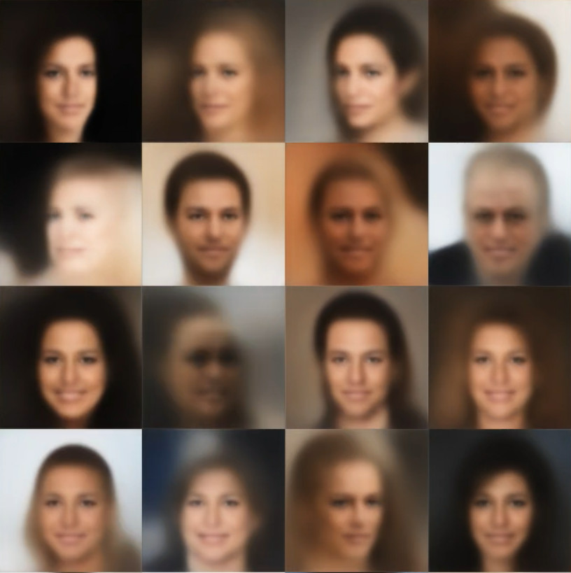 Neural-network-generated faces from Optimising for Beauty, 2017.