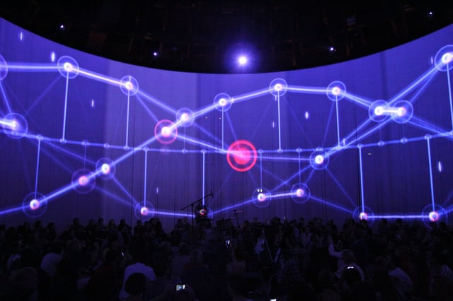 Simple Harmonic Motion #5d by Memo Akten, installation view at Ron Arad’s Curtain Call, Roundhouse, London, UK, 2011.
