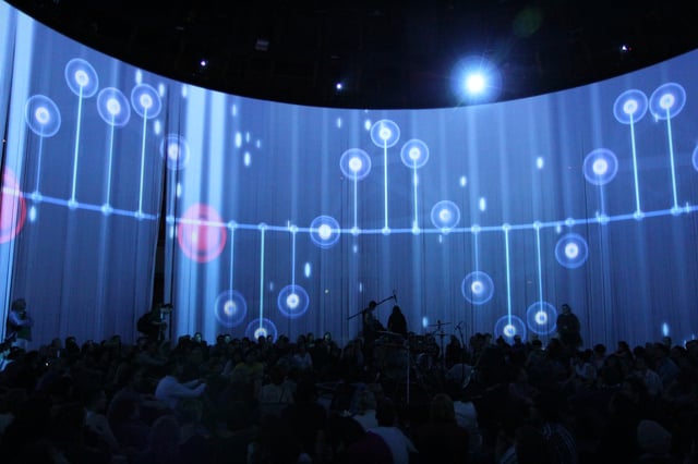 Simple Harmonic Motion #5d by Memo Akten, installation view at Ron Arad’s Curtain Call, Roundhouse, London, UK, 2011.