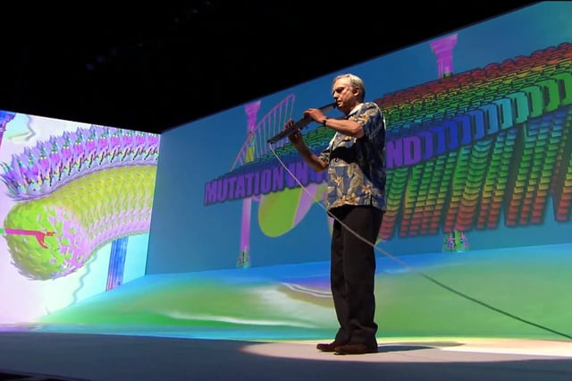 Just for hits – Mutation in the mind by Marshmallow Laser Feast, performance featuring Richard Dawkins at Cannes Lions International Festival of Creativity, Cannes, France, 2013.