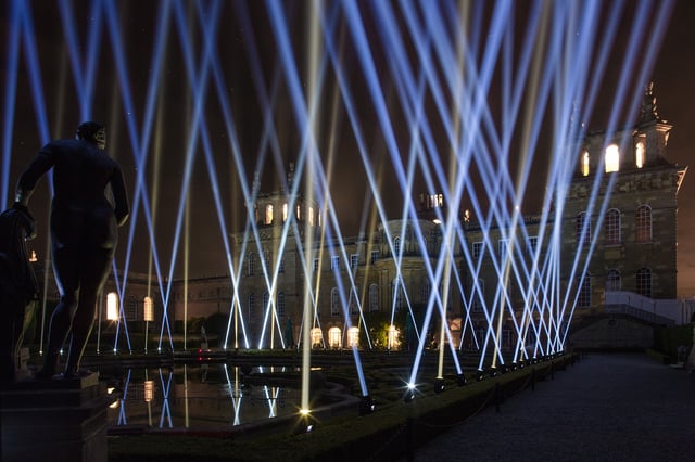 Simple Harmonic Motion #11 for Light at Blenheim Palace by Memo Akten, installation view at Blenheim Palace, Oxford, UK, 2014. Commissioned by Blenheim Art Foundation.