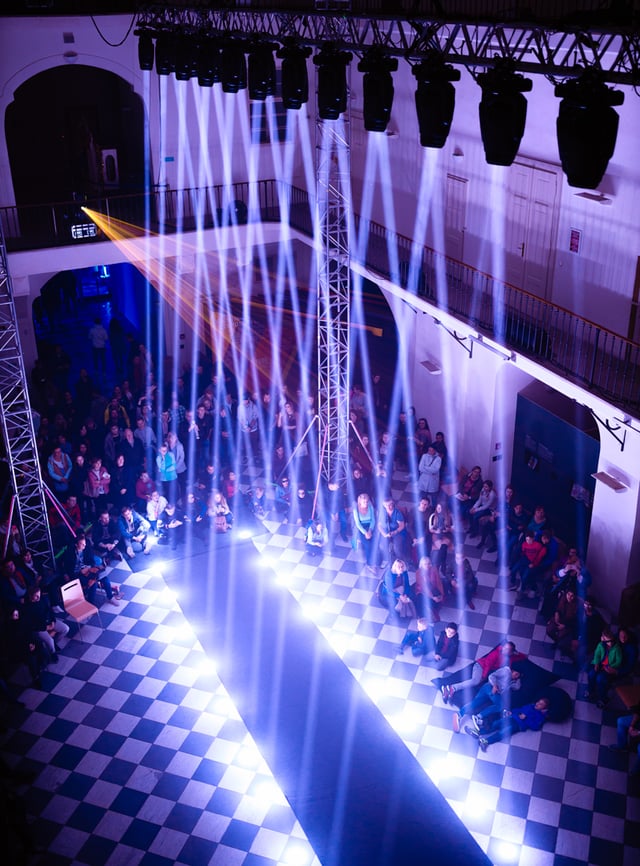 Simple Harmonic Motion for Light at Signal Festival installation view at the Czech Museum of Music, Prague, Czech Republic, 2019.
