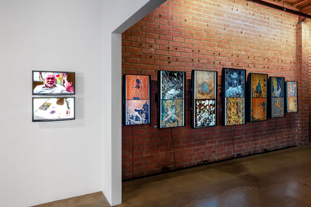 Deep Meditations: A brief history of almost everything by Memo Akten, installation view in Thin as Thorns, In These Thoughts in Us: An Exhibition of Creative AI and Generative Art, Honor Fraser Gallery, Los Angeles, CA, USA, 2020.